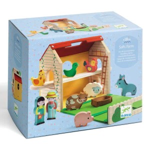 Djeco 06369 Drewniana farma z figurkami Softi - Farm