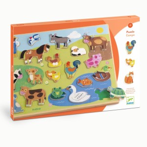 DJECO 01835 Drewniane puzzle FARMA 