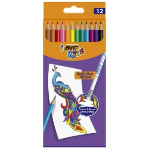 BIC – Zmazywalne kredki ołówkowe Kids Evolution Illusion – 12 kolorów – 70894