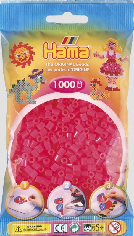 Koraliki Hama MIDI 1000 Koralików 207-32 Kolor Różowy Neonowy Transparentny