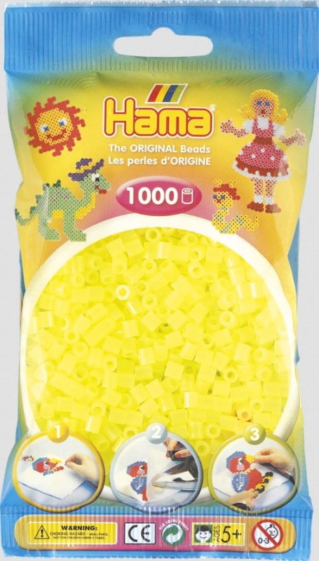 Koraliki Hama MIDI 1000 Koralików 207-34 Kolor Żółty Neonowy Transparentny