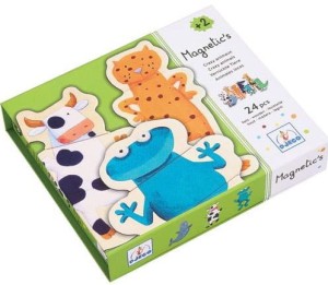 DJECO 03111 Drewniane Puzzle Magnetyczne - 24 elementy - Zwierzęta