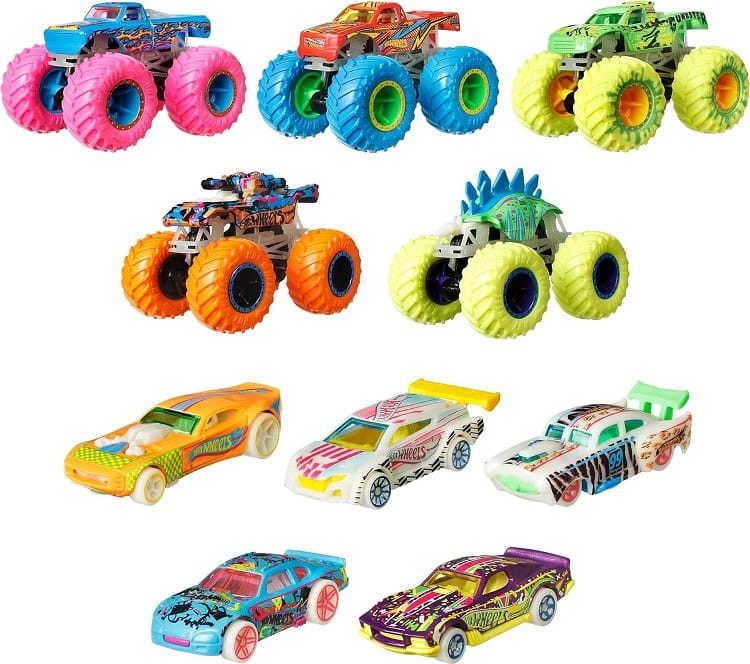 Hot Wheels - Monster Truck - Zestaw pojazdów świecących w ciemności HCB57